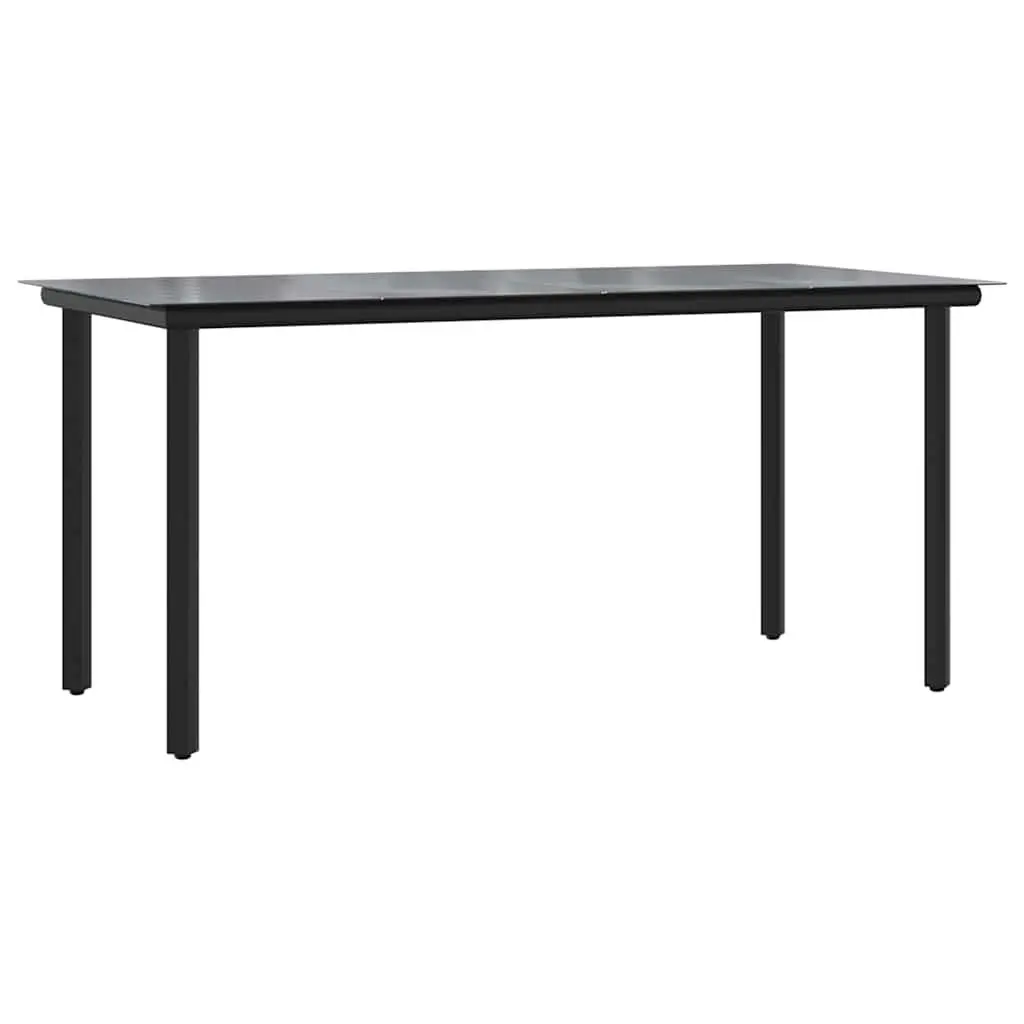 7 Piece Garden Dining Set PE Rattan Steel Frame Tempered Glass Black Outdoor Furniture