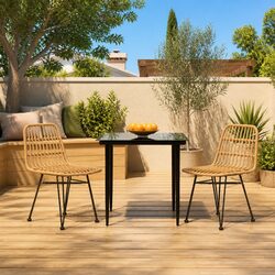 Garden Dining Set 3 Piece Outdoor Furniture Brown Poly Rattan Patio Table Chairs