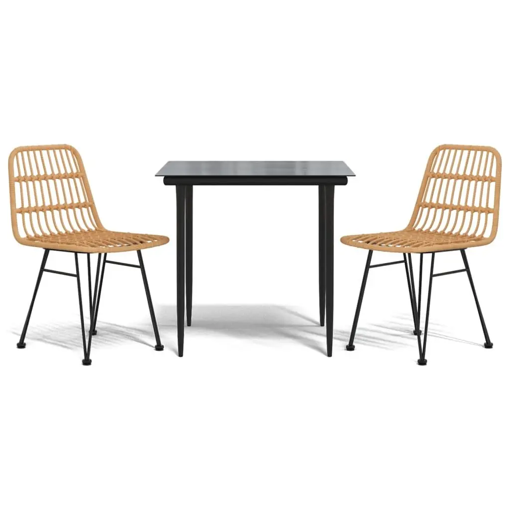 Garden Dining Set PE Rattan 3 Piece Outdoor Furniture Brown Steel Frame