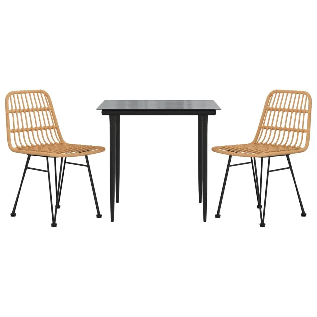 Garden Dining Set PE Rattan 3 Piece Outdoor Furniture Brown Steel Frame