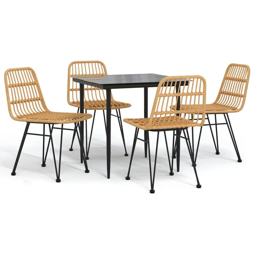 Outdoor Patio Dining Set 5 Piece Brown Rattan Table and Chairs Weather Resistant Furniture
