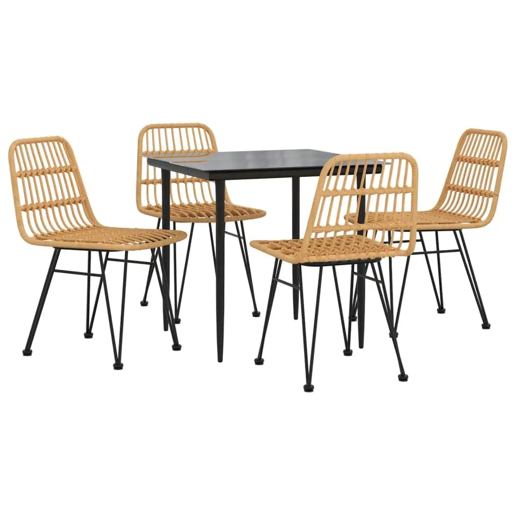 Outdoor Patio Dining Set 5 Piece Brown Rattan Table and Chairs Weather Resistant Furniture