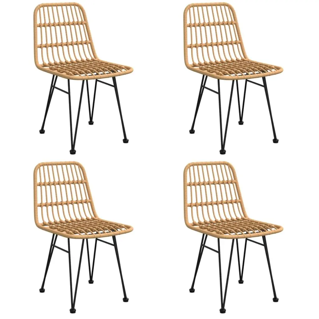 5 Piece Outdoor Dining Set Brown Poly Rattan Steel Frame Tempered Glass Table