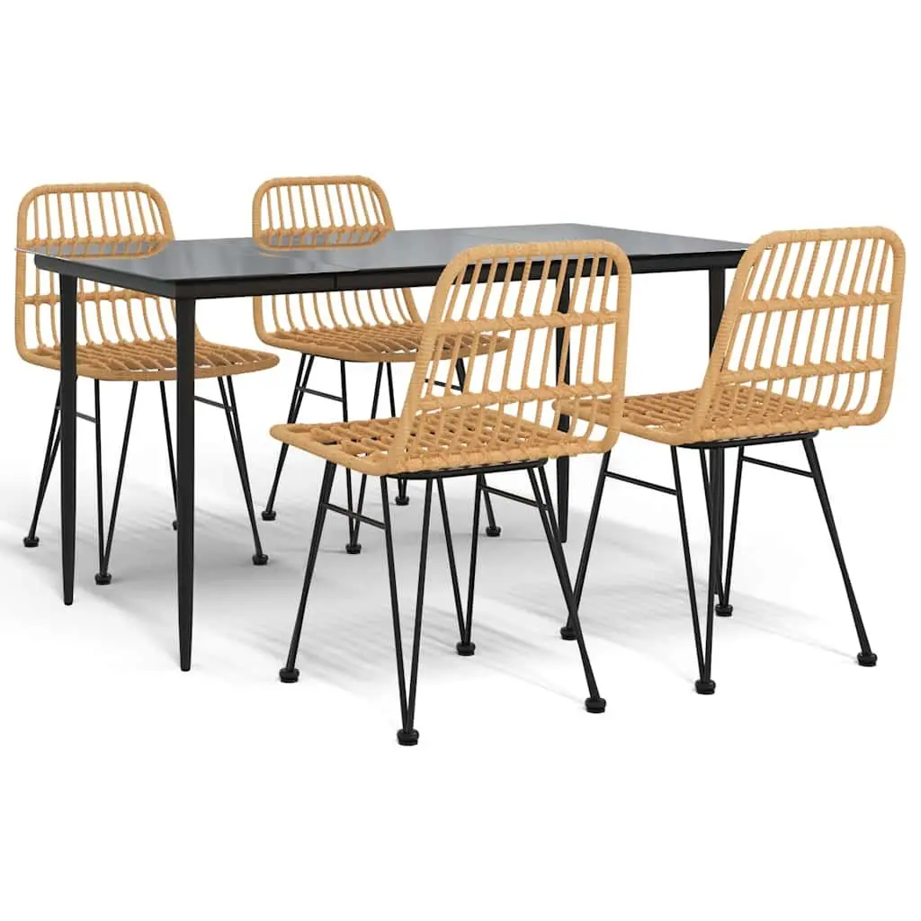 Garden Dining Set 5 Piece Outdoor Furniture Poly Rattan Brown Patio Table Chairs