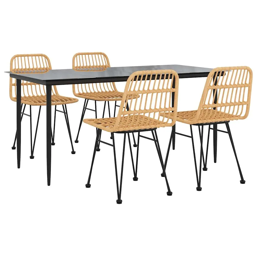 Garden Dining Set 5 Piece Outdoor Furniture Poly Rattan Brown Patio Table Chairs