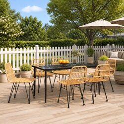 7 Piece Outdoor Garden Dining Set Poly Rattan Patio Furniture Brown