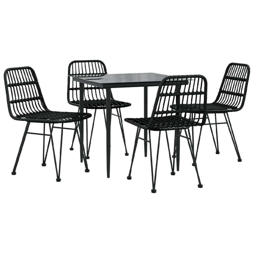 5 Piece Outdoor Dining Set Steel PE Poly Rattan Black Garden Patio Furniture Table Chairs