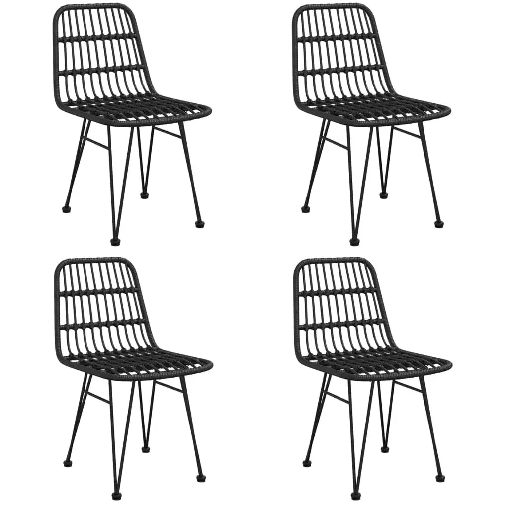 5 Piece Outdoor Dining Set Steel PE Poly Rattan Black Garden Patio Furniture Table Chairs