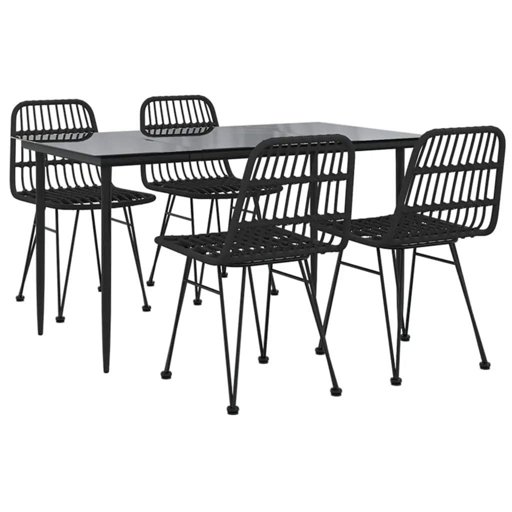 5 Piece Garden Dining Set PE Rattan Steel Frame Tempered Glass Black