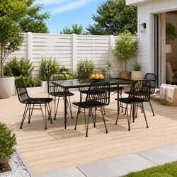 7 Piece Garden Dining Set Outdoor Patio Furniture Black Poly Rattan Table Chairs