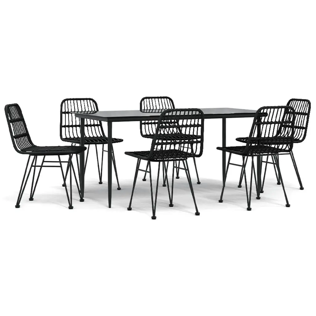 7 Piece Garden Dining Set PE Rattan Steel Frame Black Outdoor Patio Furniture