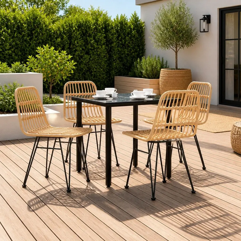 Garden Dining Set 5 Piece Outdoor Furniture Table Chairs Brown Poly Rattan