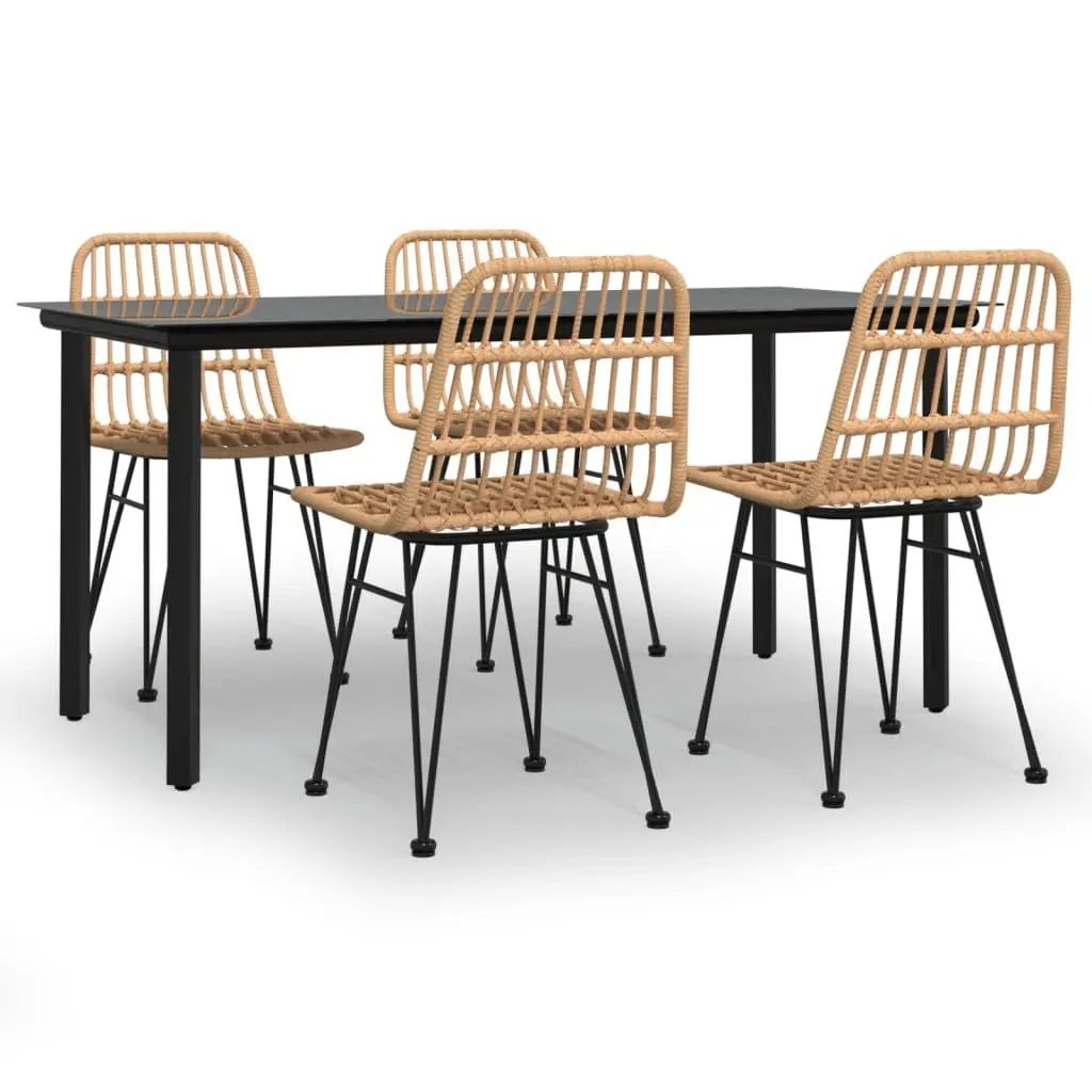 5 Piece Garden Dining Set Outdoor Furniture Patio Table Chairs Poly Rattan Brown