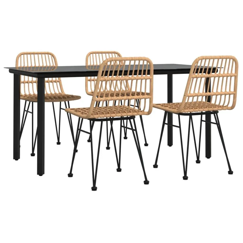 5 Piece Garden Dining Set Outdoor Furniture Patio Table Chairs Poly Rattan Brown