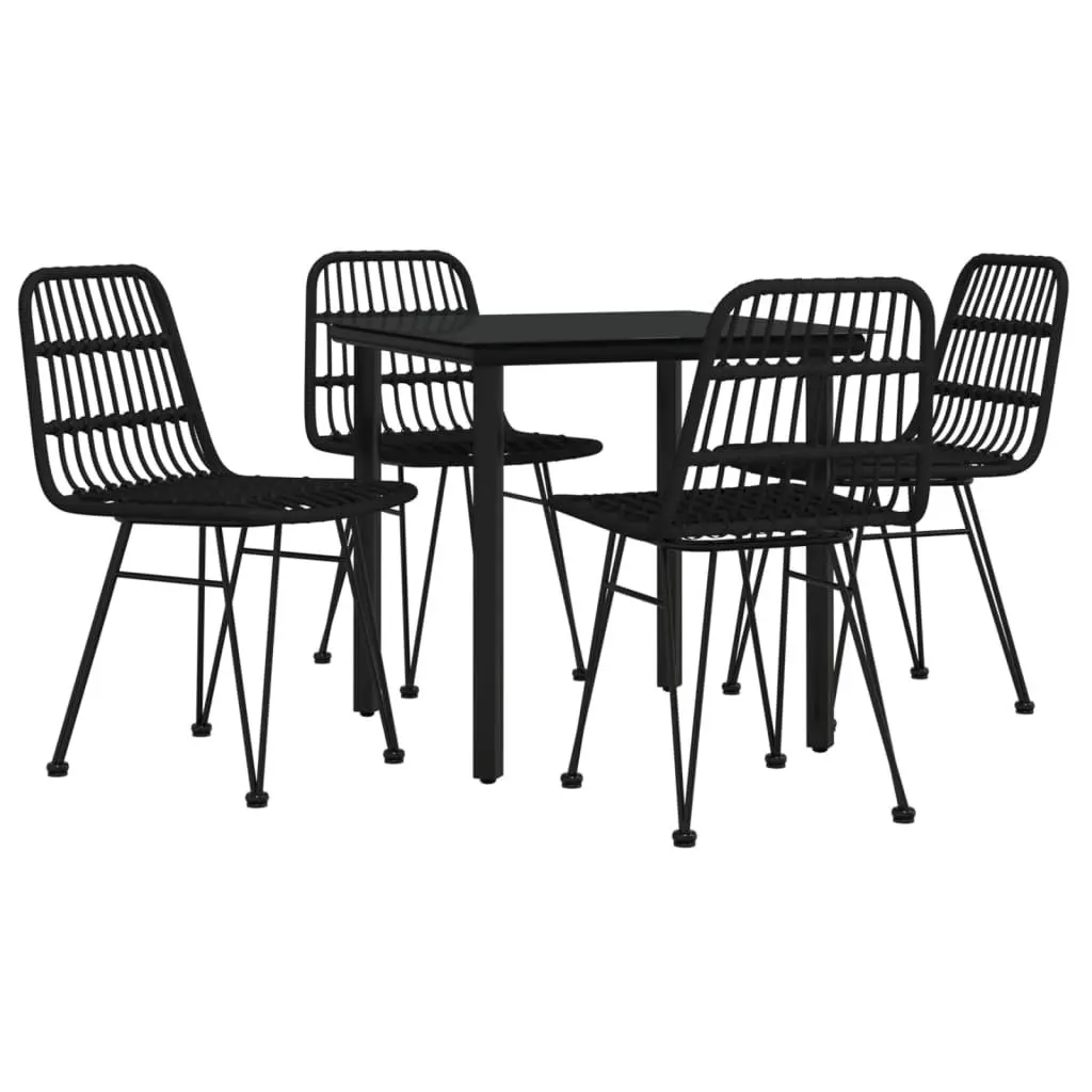 5 Piece Outdoor Dining Set PE Rattan Steel Frame Tempered Glass Table Black