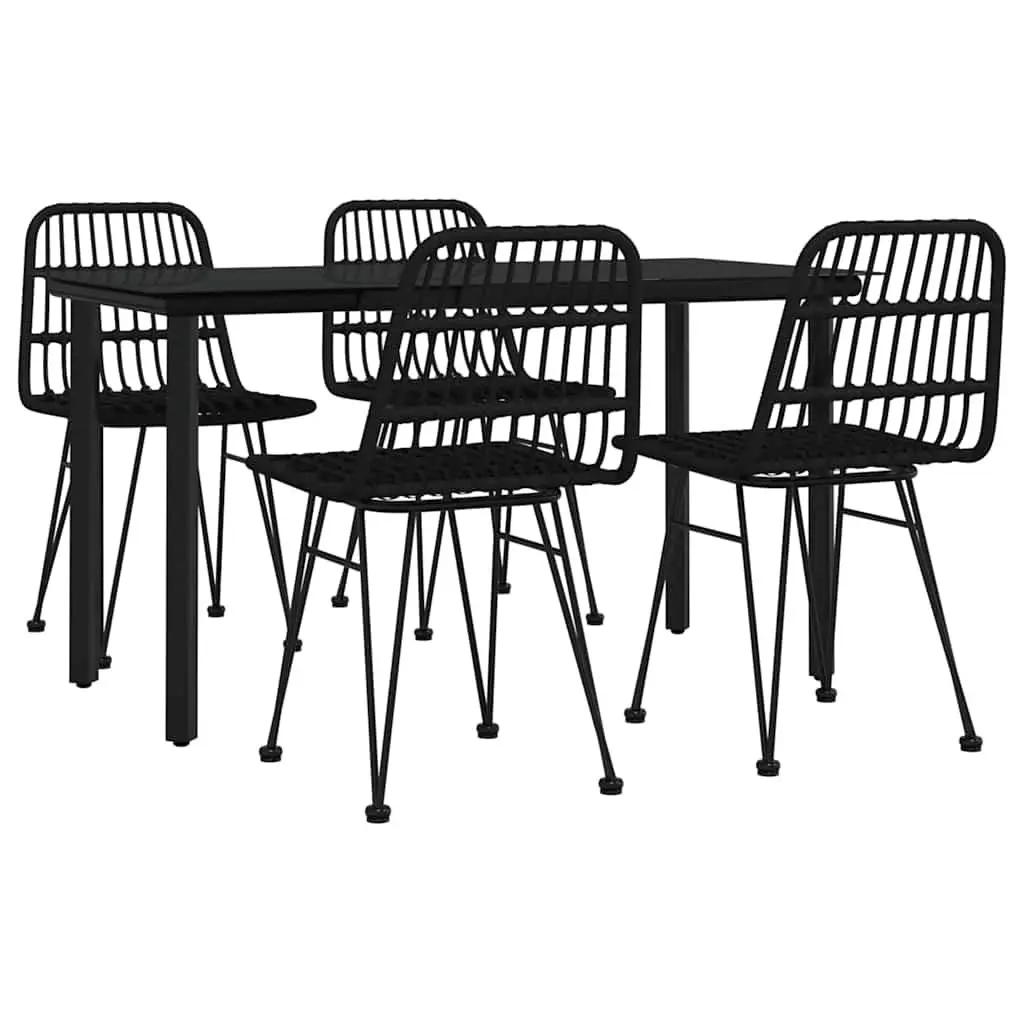 5 Piece Garden Dining Set Poly Rattan Steel Frame Tempered Glass Table Black