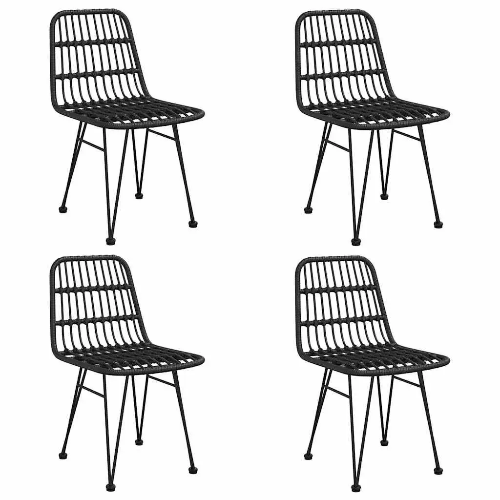 5 Piece Garden Dining Set Poly Rattan Steel Frame Tempered Glass Table Black