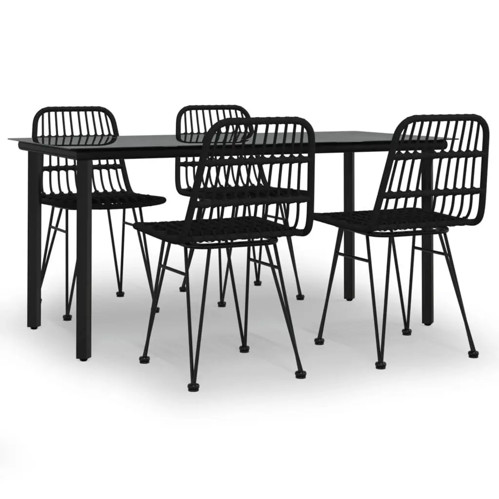 5 Piece Outdoor Dining Set Poly Rattan Steel Frame Black Patio Furniture