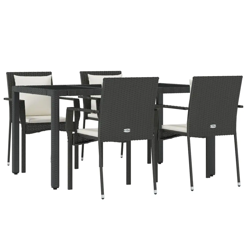 5 Piece Outdoor Garden Dining Set PE Rattan Steel Frame Black with Cushions