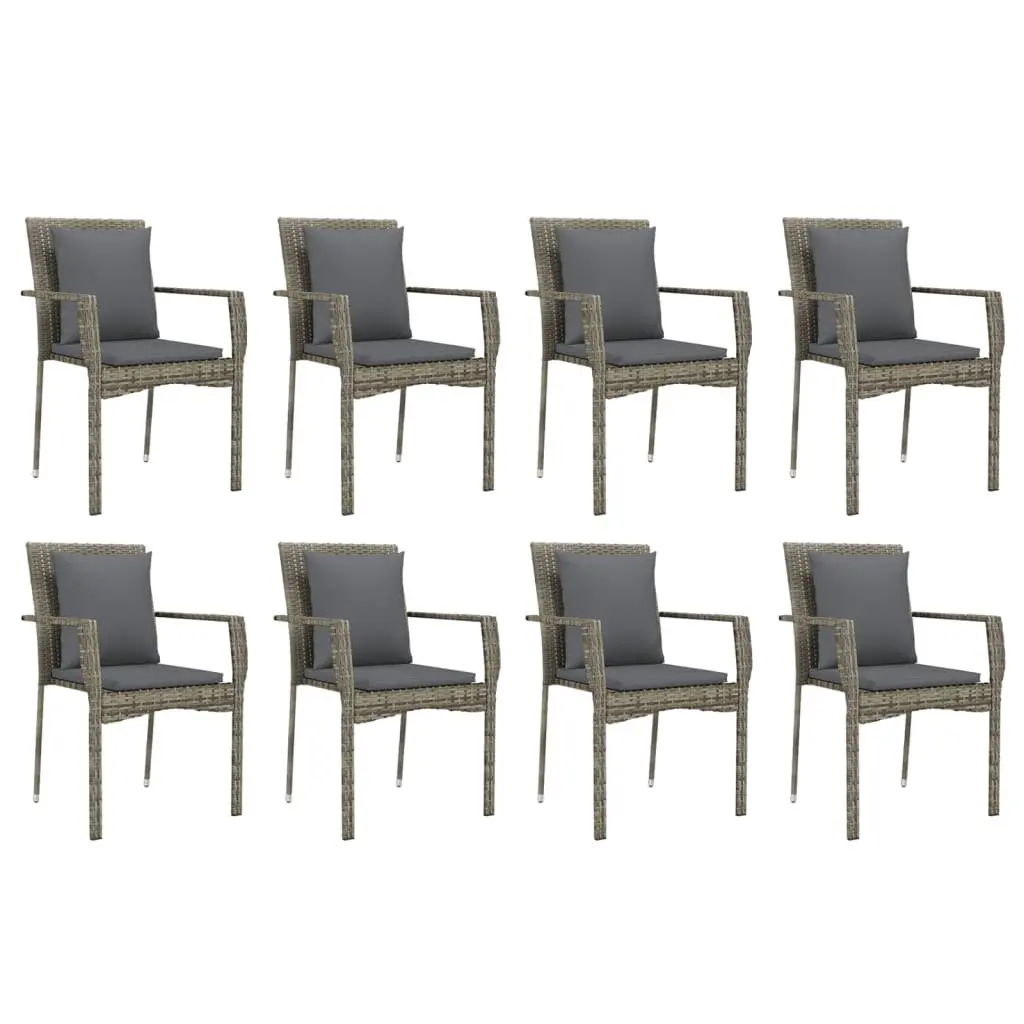 Outdoor Dining Set 9 Piece Modular Grey PE Rattan Furniture with Cushions and Tempered Glass Table