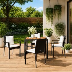 Functional 5 Piece Black Rattan Outdoor Dining Set