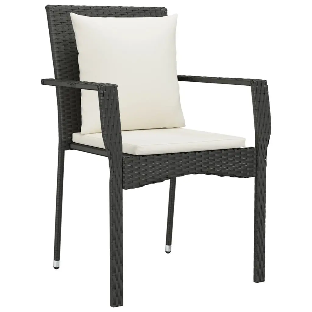5 Piece Garden Dining Set PE Rattan Powder Coated Steel Frame Solid Acacia Wood Tabletop Black