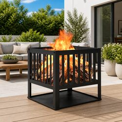 Fire Pit 40x40x40cm Black Steel Garden Patio Outdoor Heater Bowl Fireplace