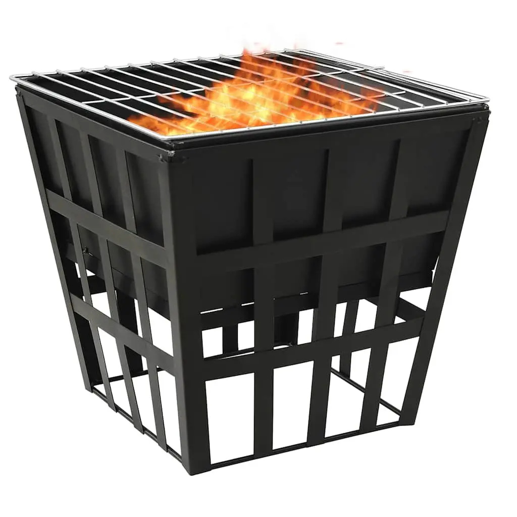 Fire Pit BBQ Grill Steel Outdoor Cooking 34x34x48cm Black Dual Function 2-in-1