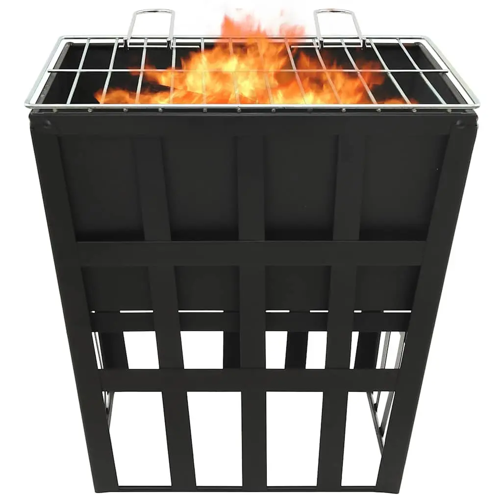 Fire Pit BBQ Grill Steel Outdoor Cooking 34x34x48cm Black Dual Function 2-in-1