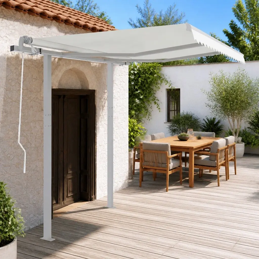 Awning Post Set Iron Double Posts 300x245 cm White