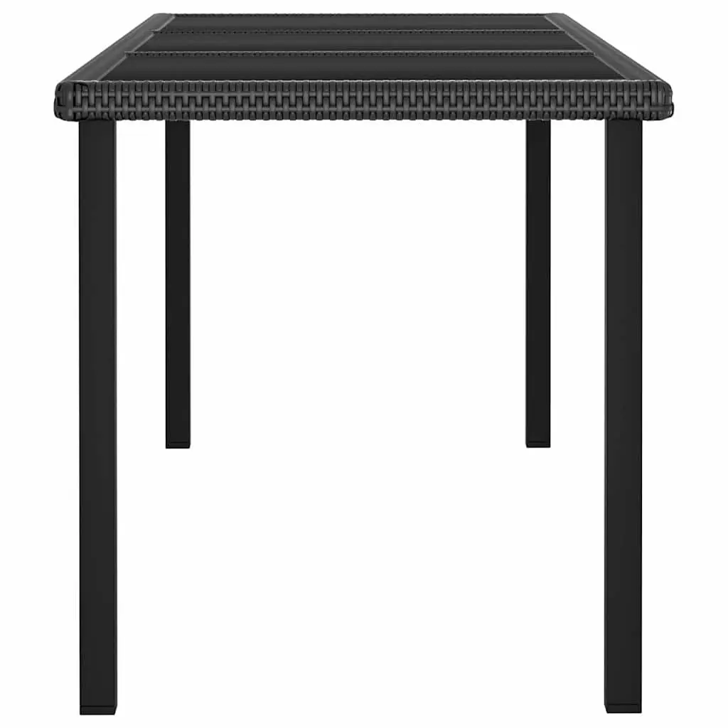 Outdoor Dining Table PE Rattan Frame Tempered Glass Top 180 x 70 x 73 cm Black