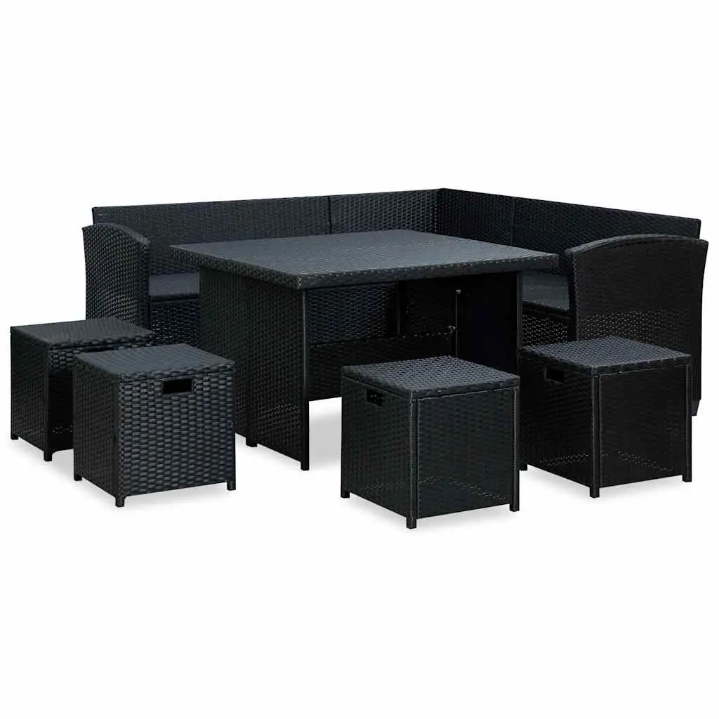 Outdoor Furniture Set 6 Piece Poly Rattan Sofa with Cushions Black Powder Coated Steel Frame