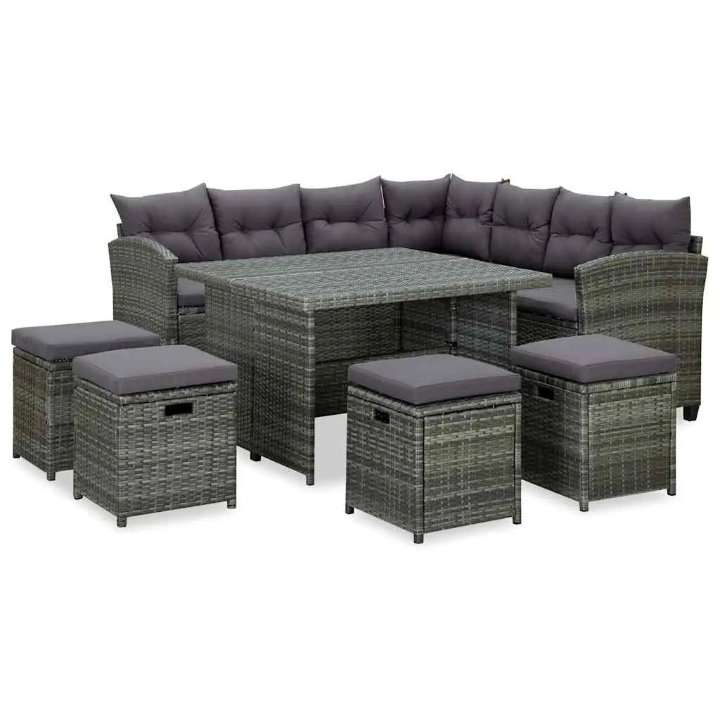 6 Piece Garden Lounge Set Grey with Cushions Powder Coated Steel Frame PE Rattan Corner Sofa Stools Coffee Table