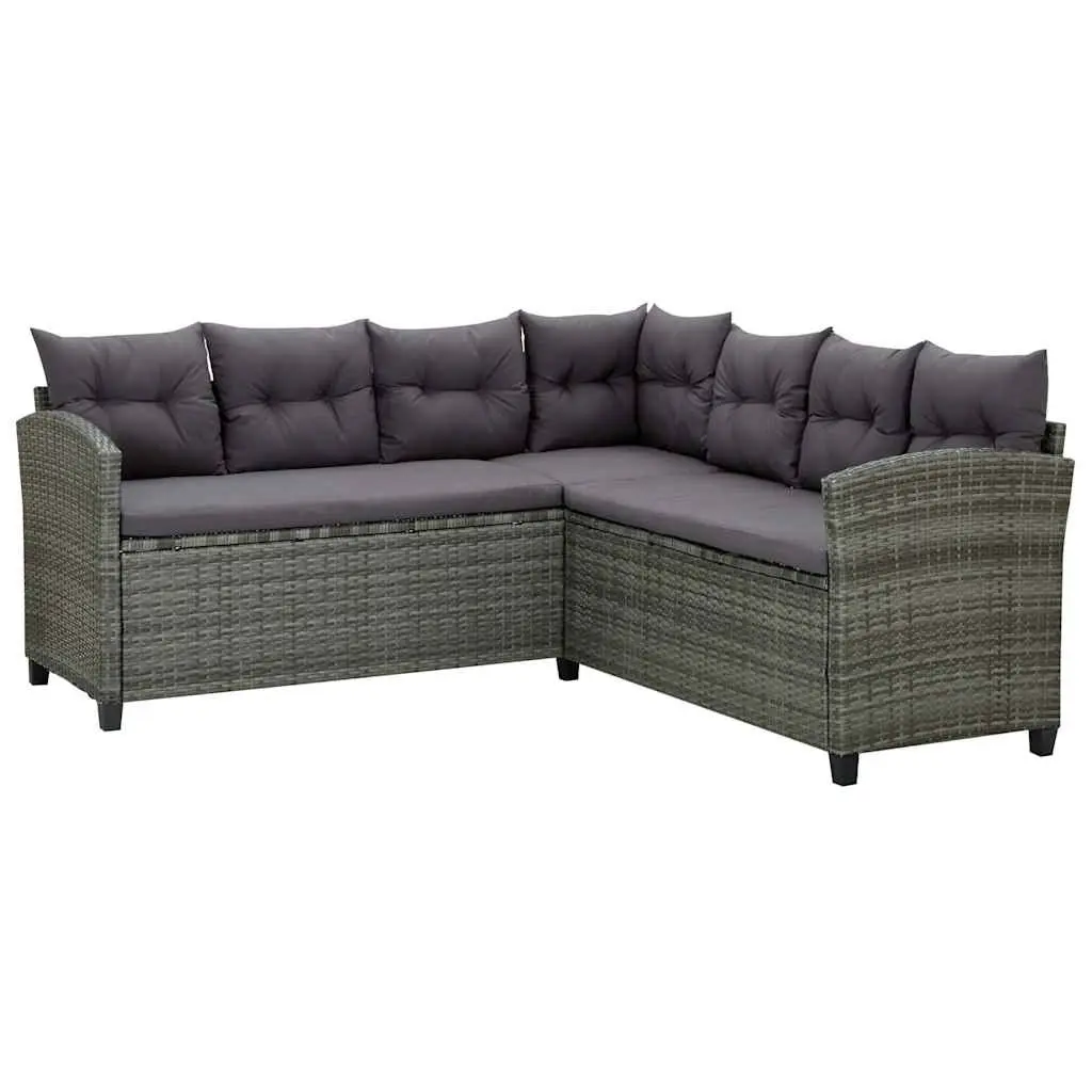 6 Piece Garden Lounge Set Grey with Cushions Powder Coated Steel Frame PE Rattan Corner Sofa Stools Coffee Table