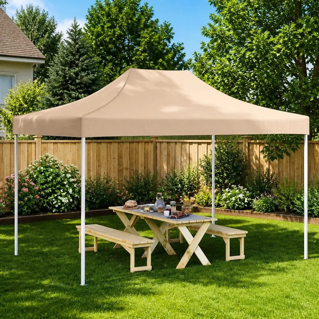 Beige Replacement Canopy Top Cover Oxford Fabric 4.5 x 3 m Party Tent Roof