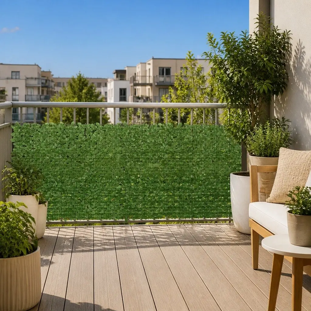 Privacy Screen 400x75cm Green Leaf Pattern Polyethylene Fabric for Balcony Terrace Garden Sunshade