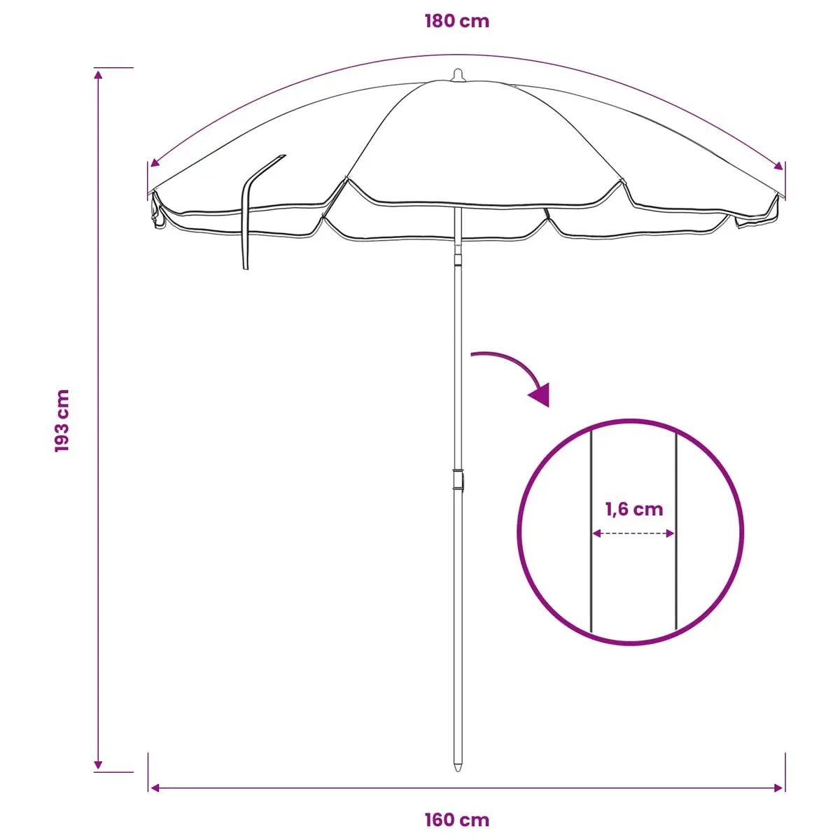 Outdoor Garden Umbrella Beige 180cm UV Protective Polyester Canopy Adjustable Tilt Steel Pole