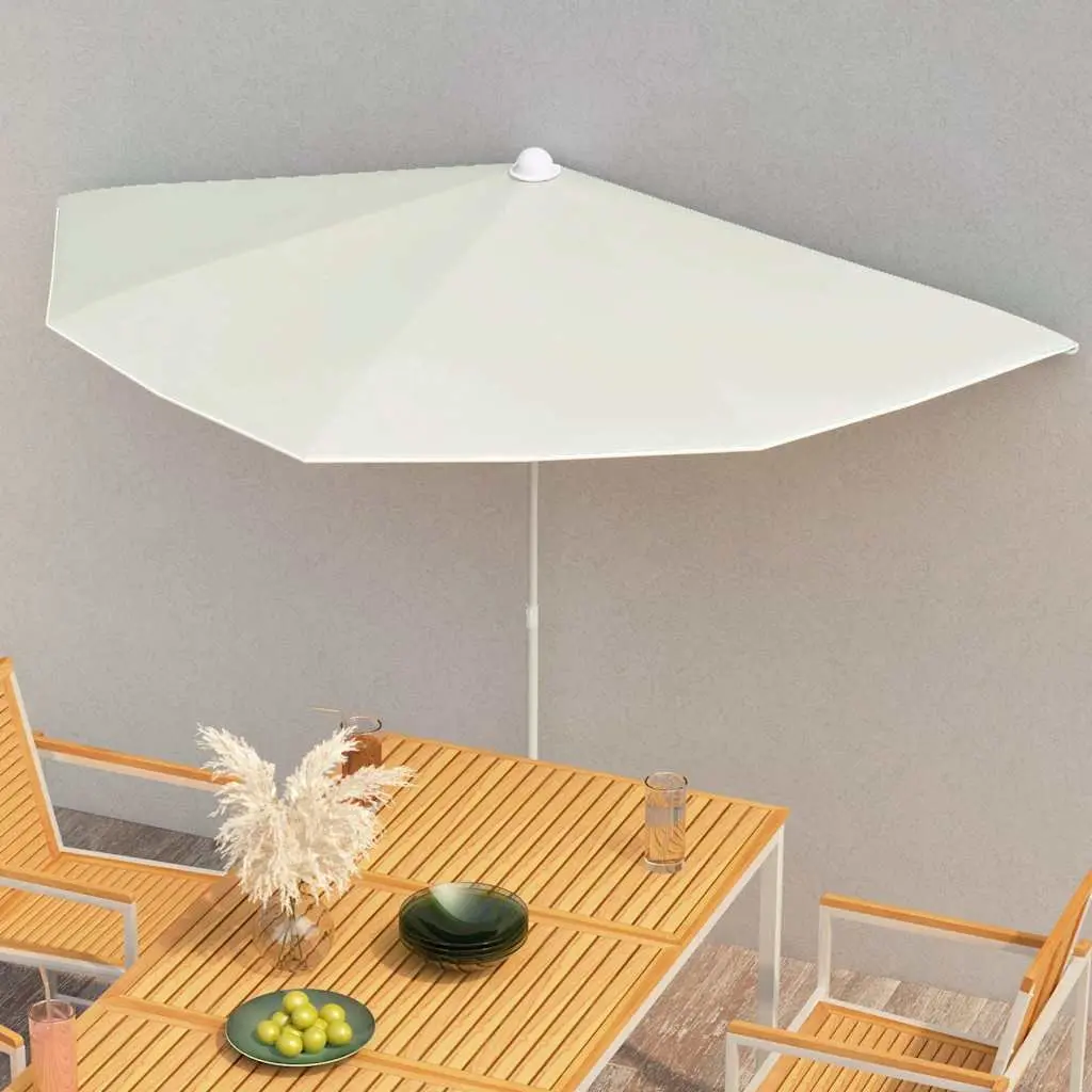 Half Round Garden Parasol UV Protective Polyester Cream 180 x 90 cm
