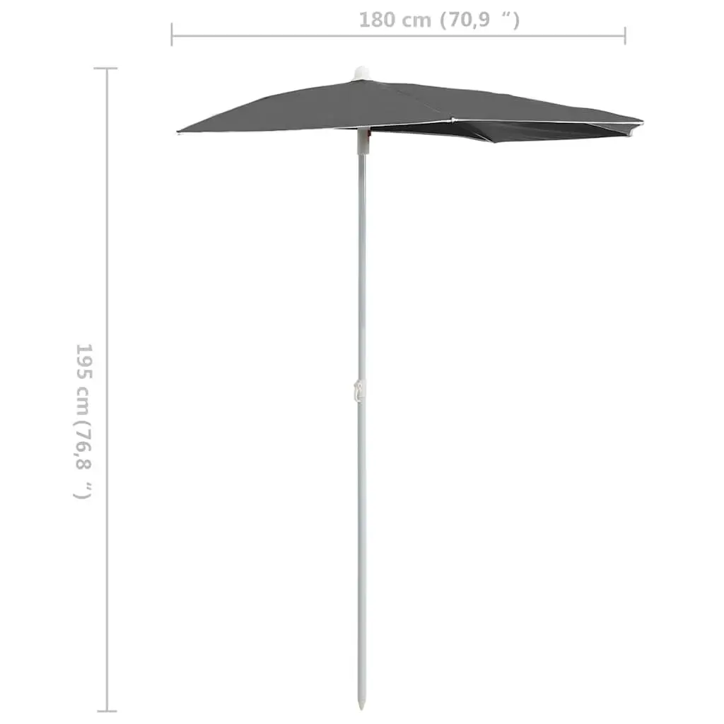 Half Round Garden Parasol UV Protective Polyester 180x90 cm Anthracite Steel Pole