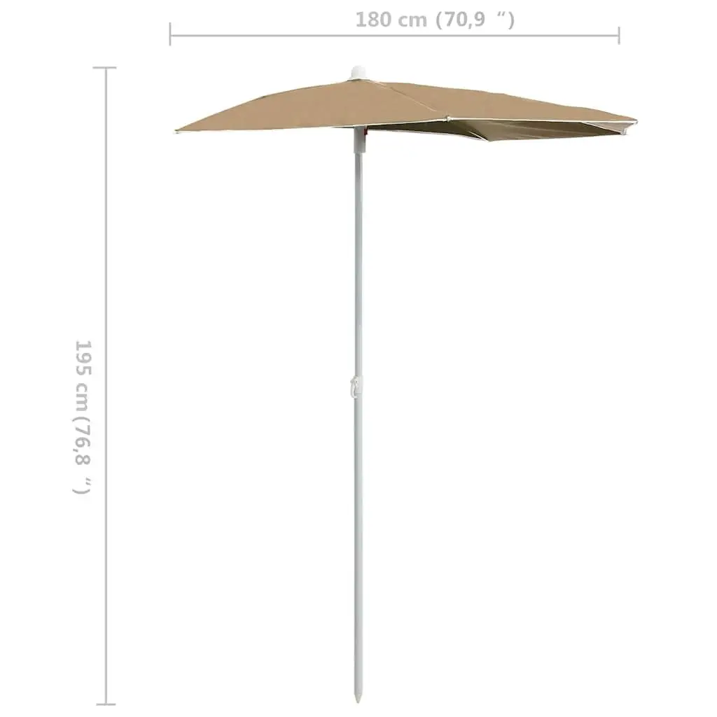 Half Round Garden Parasol Steel Pole 180 x 90 cm Taupe