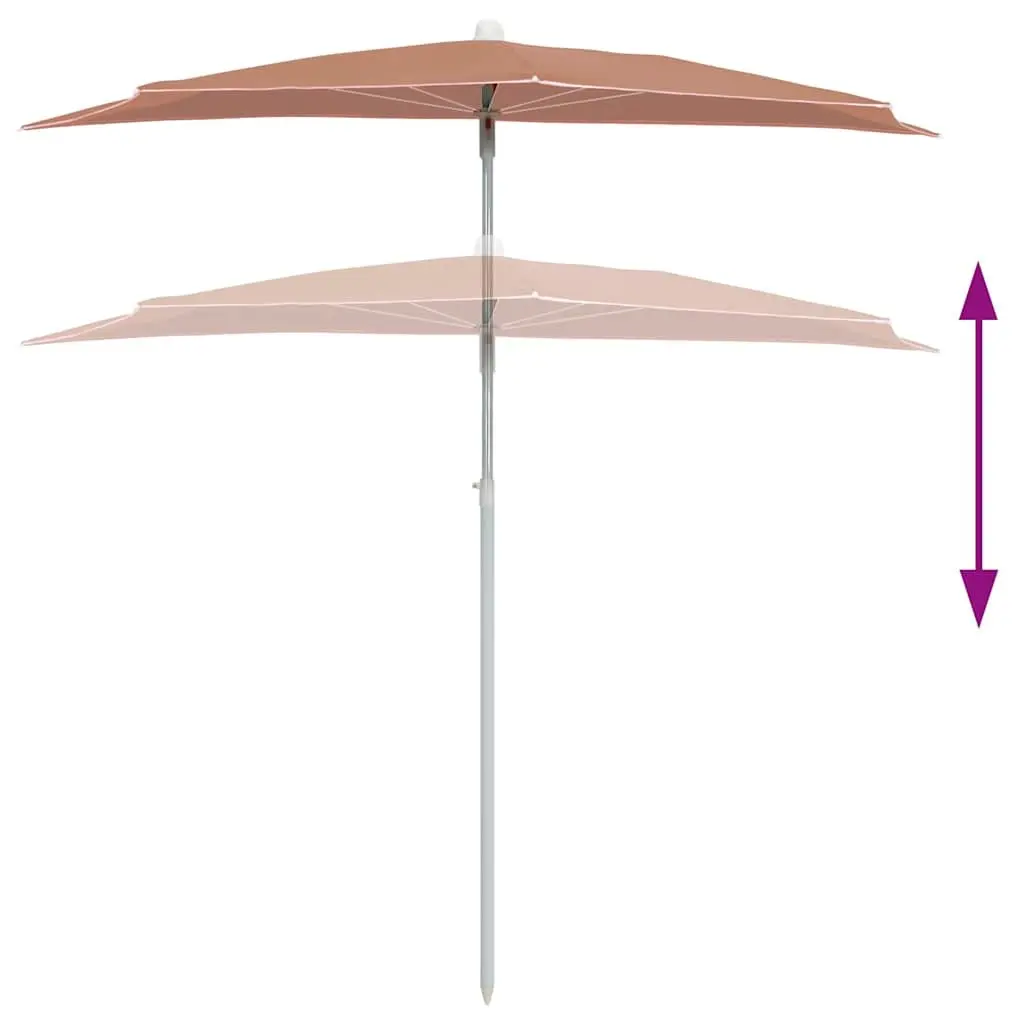 Half Round Garden Parasol UV Protective Polyester 180x90cm Steel Pole Orange