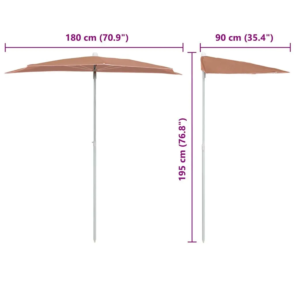 Half Round Garden Parasol UV Protective Polyester 180x90cm Steel Pole Orange