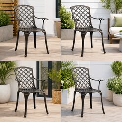 Outdoor Garden Chairs Set 4 Pcs Cast Aluminium Dining Seating Brown