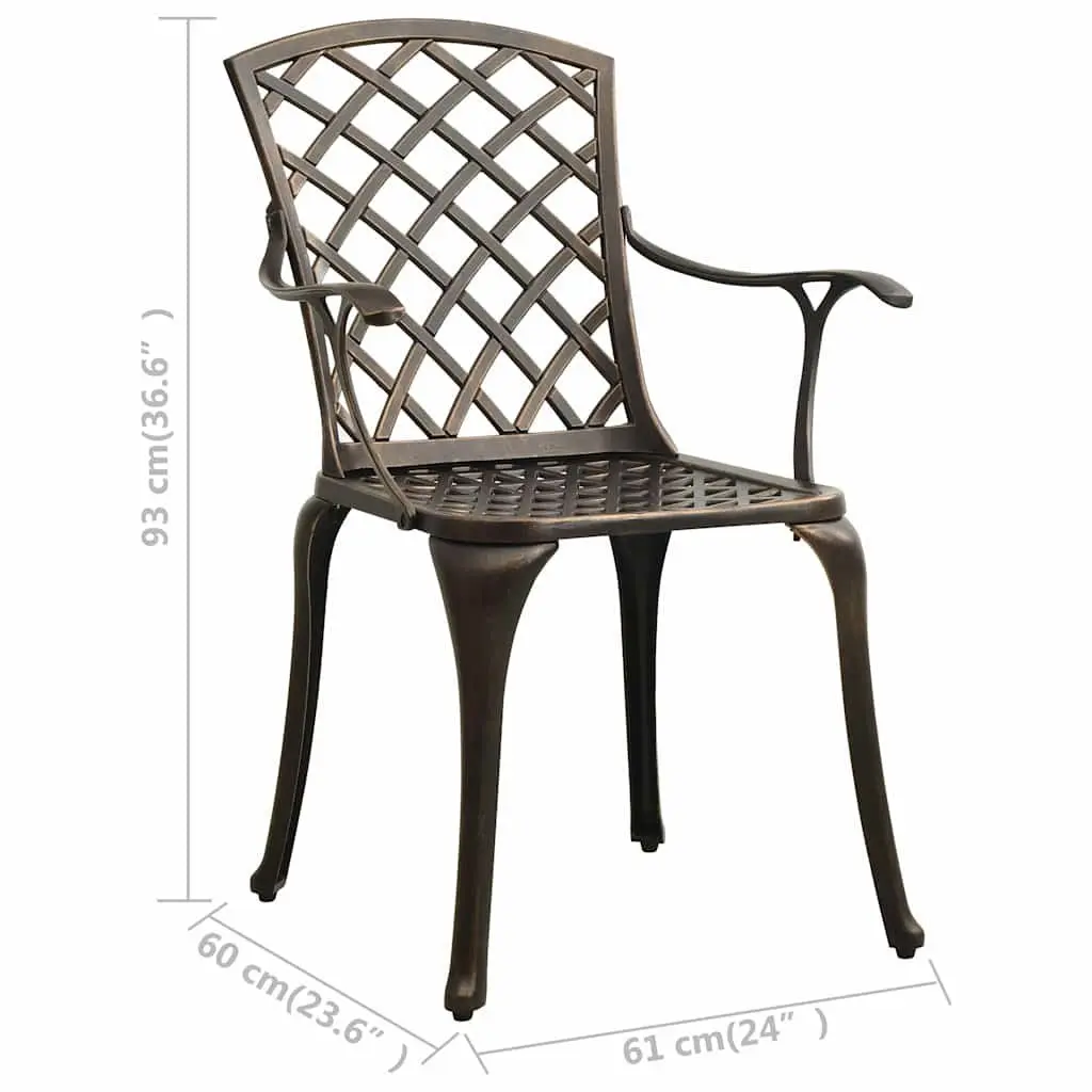 Outdoor Garden Chairs Cast Aluminium Dining Seating Brown 4 Piece