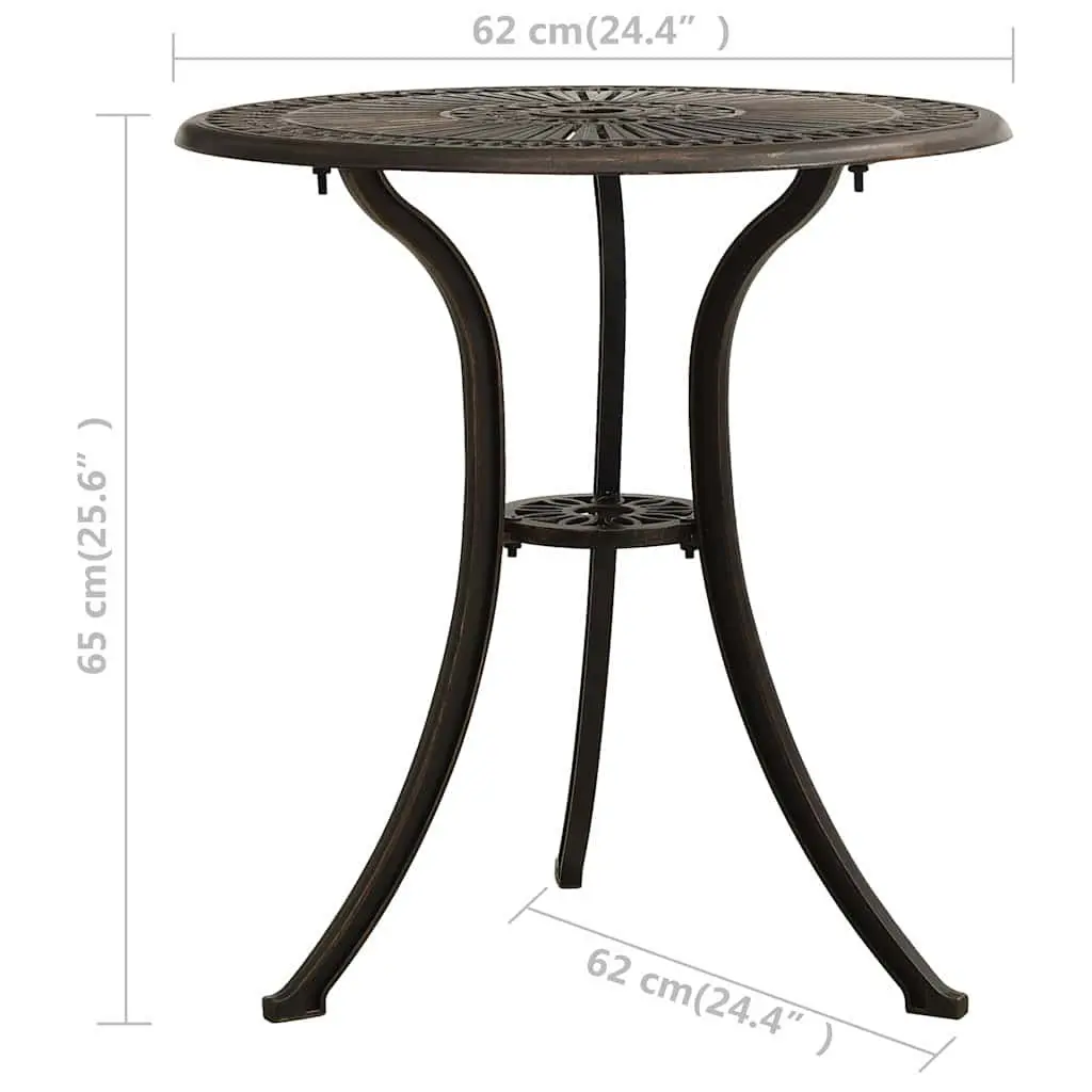 Outdoor Garden Table Brown Cast Aluminium 62x62x65cm Suitable for Patio and Tea Coffee Use