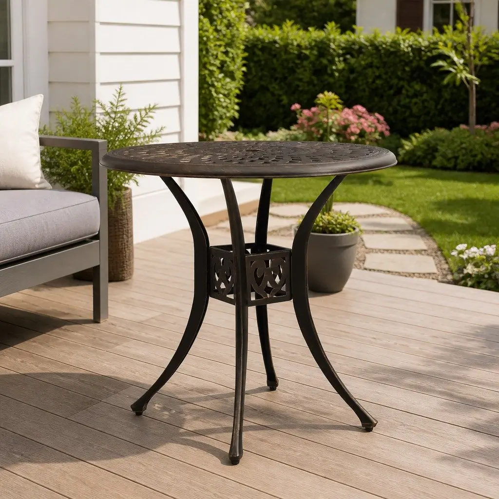 Garden Table Cast Aluminium Square 78x78x72cm Brown