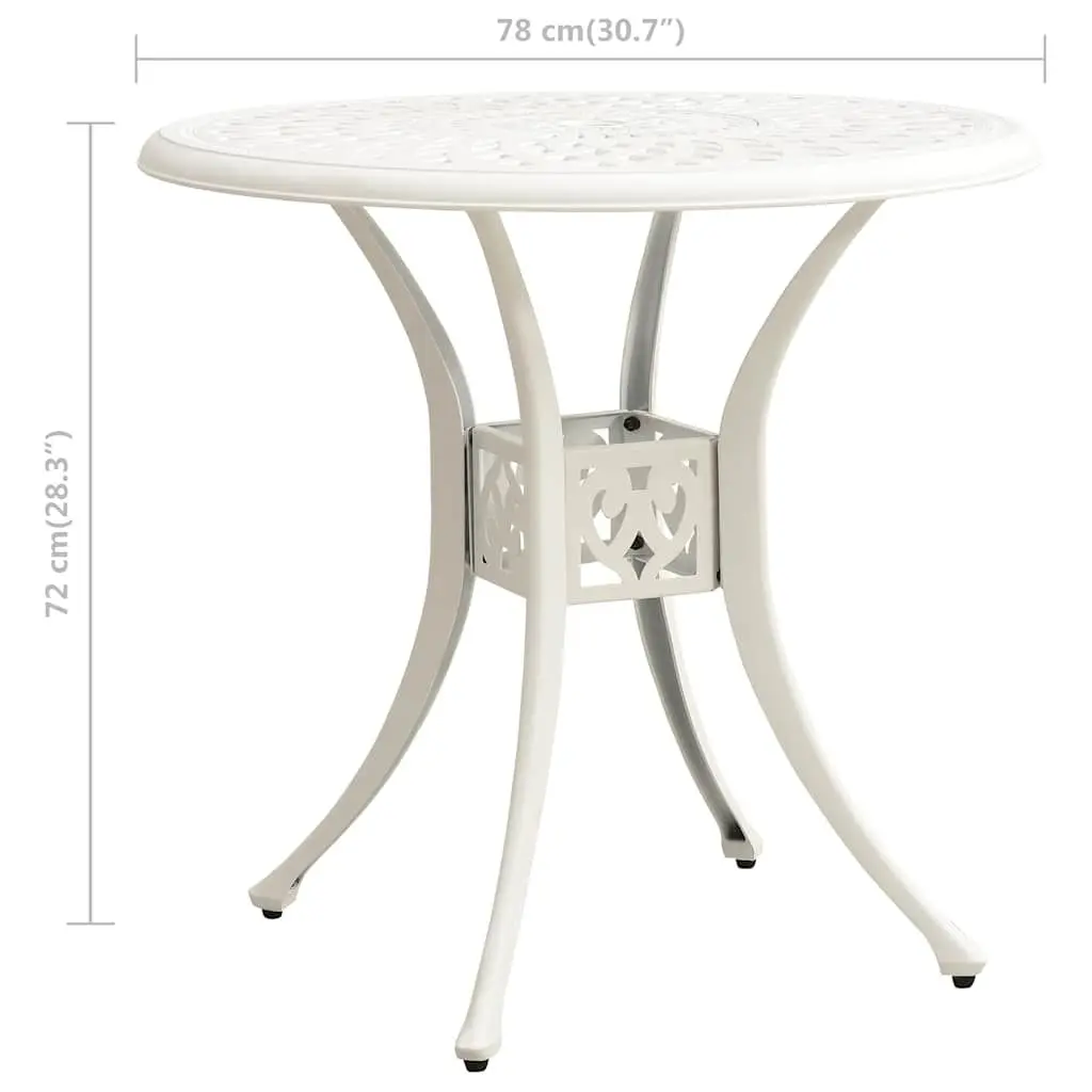 Garden Table Cast Aluminium 78cm White Outdoor Patio Furniture