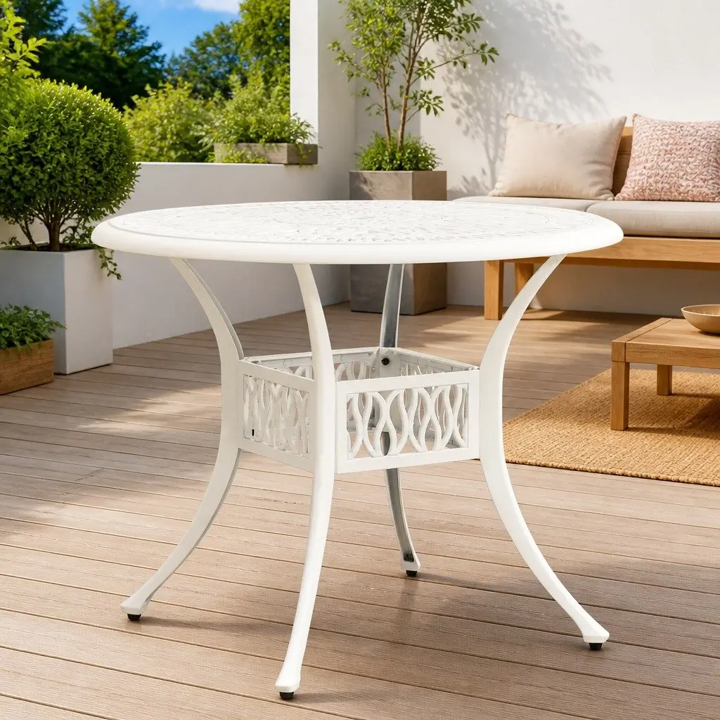 Outdoor Patio Furniture Square Table Cast Aluminium White 90x90x74cm