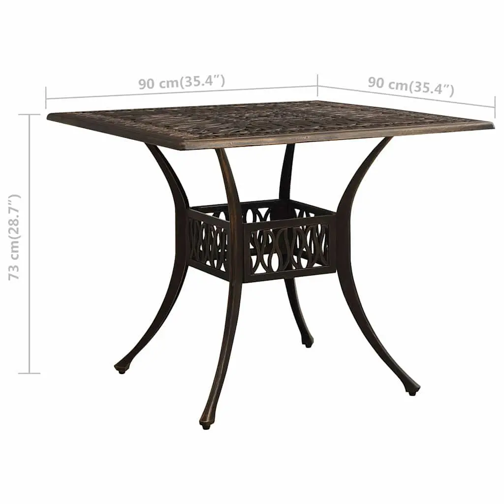 Garden Table Cast Aluminium 90cm Brown Outdoor Patio Tea Table