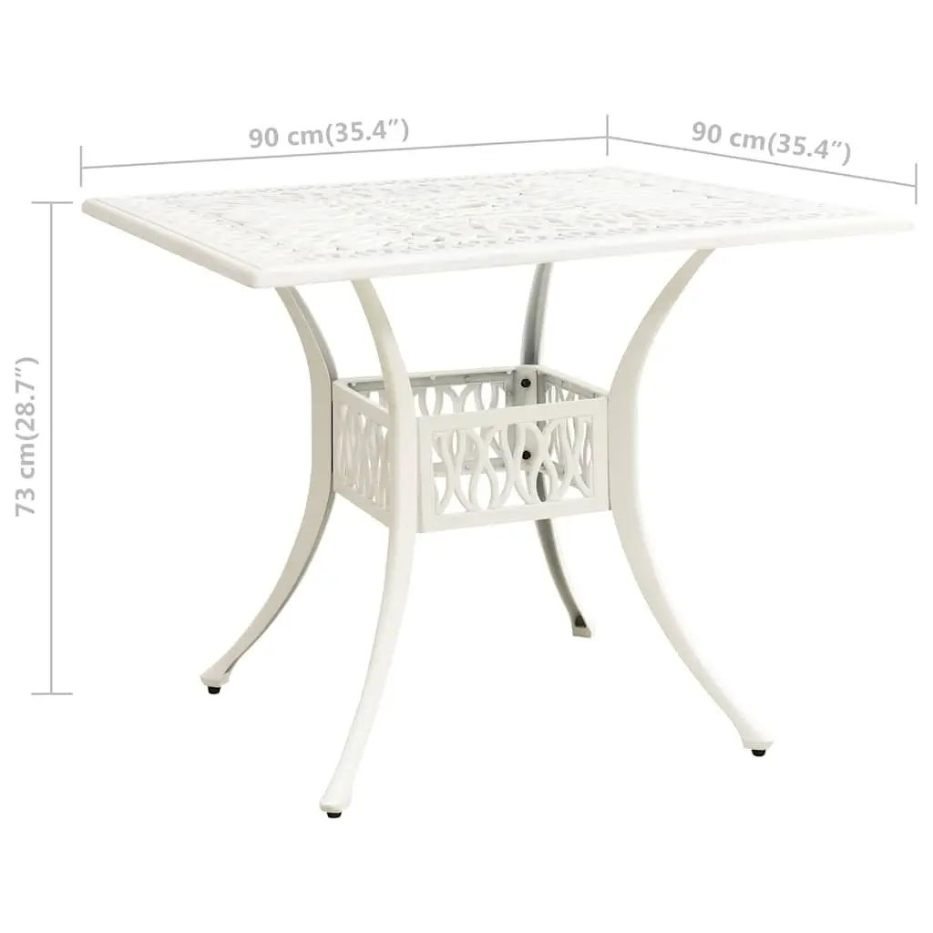 Outdoor Dining Desk Cast Aluminium Decorative Pattern White 90x90x73cm Garden Table